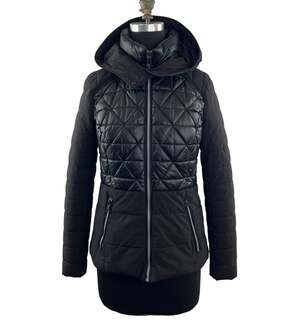 Marc New York Black Quilted Jacket Stretch Hooded Mock Neck Full Zip X-Small XS